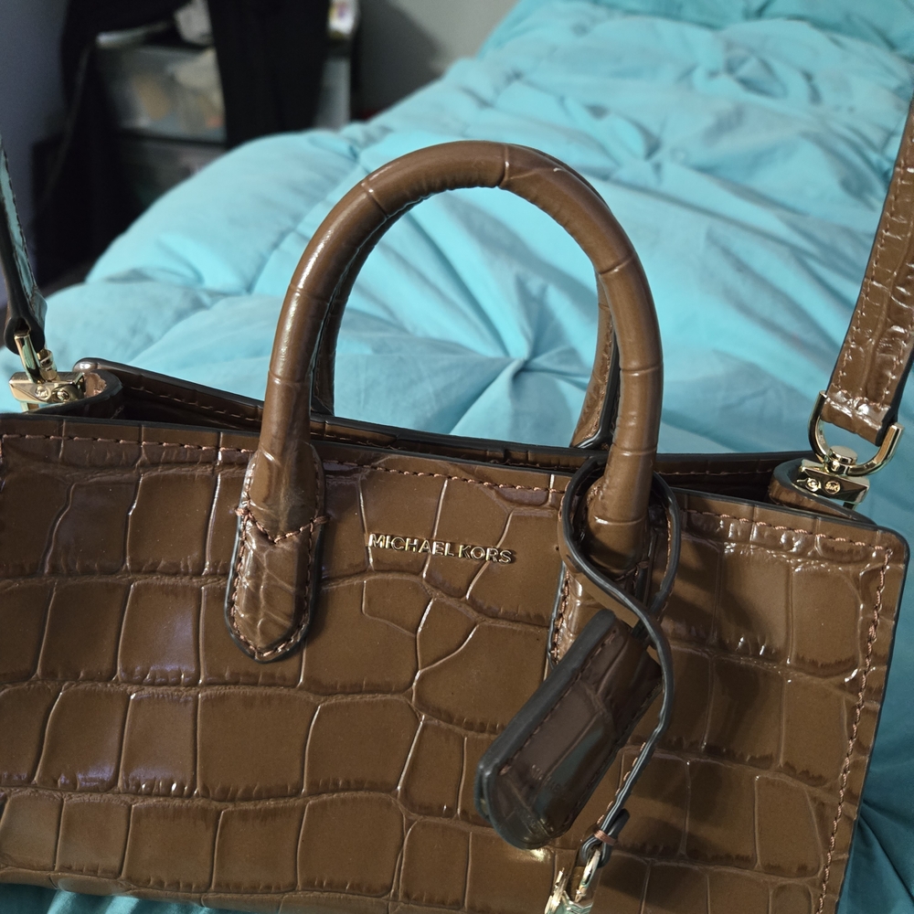 Michael Kors Tan Crocodile-Embossed Satchel